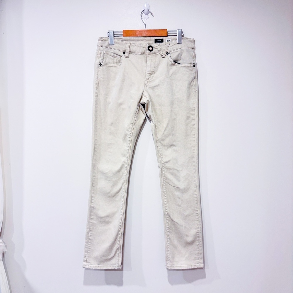 VOLCOM Beige Vorta Slim‎ Straight Jeans | Cream Cotton Denim | Size 30*